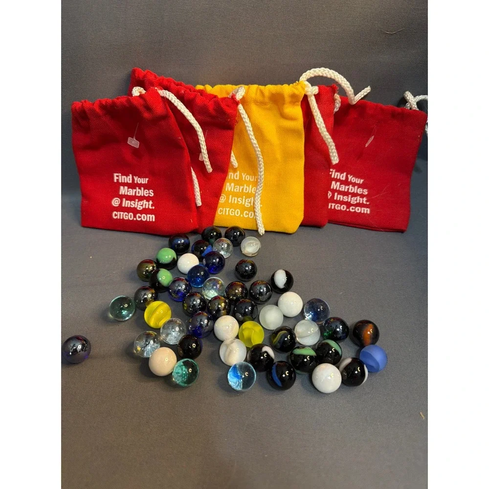 Vintage Glass Marble Lot with 5 Citgo Promotional Pouches UV Reactive Assorted